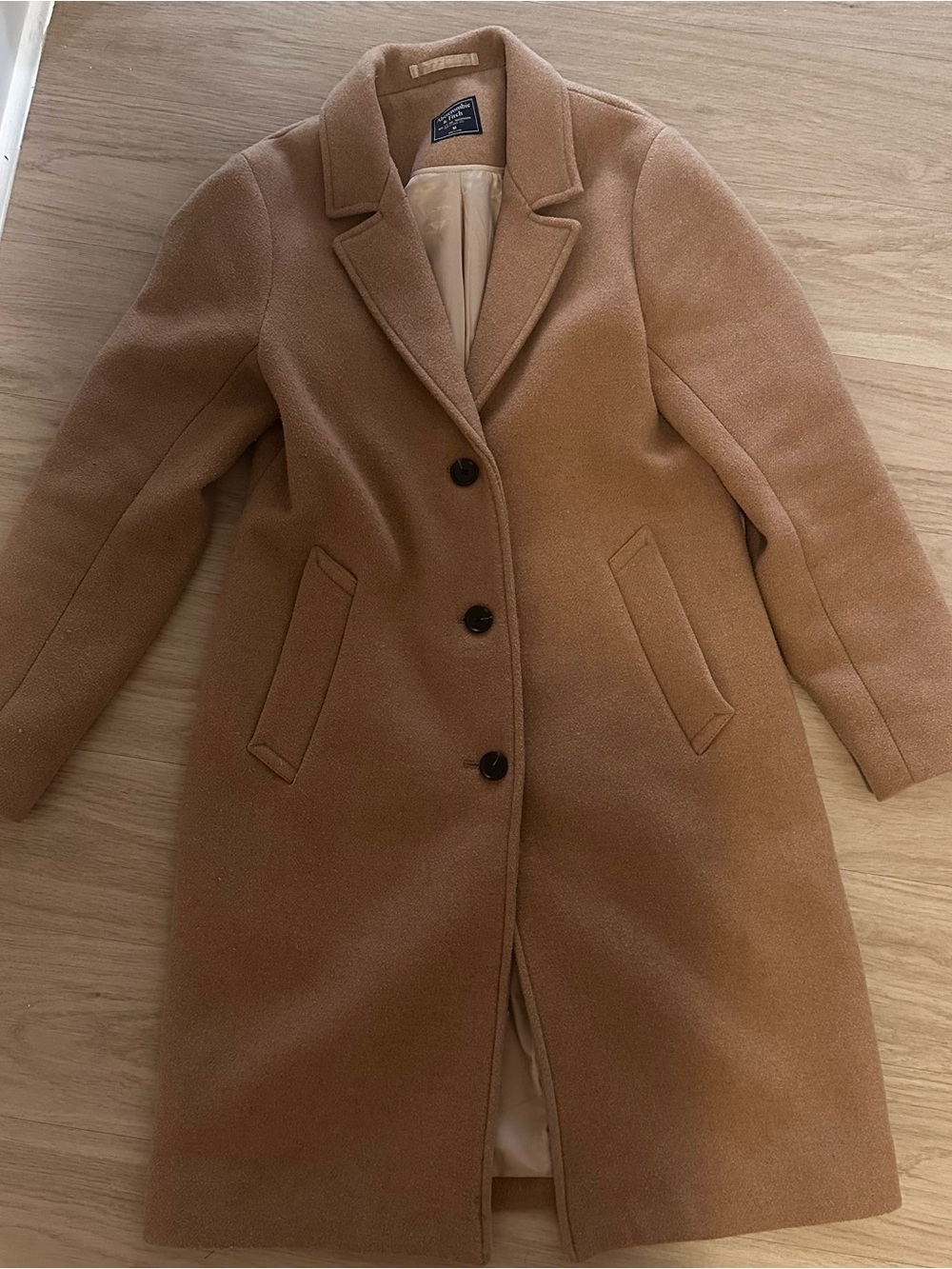 Abercrombie & Fitch Camel Wool-Blend Single-Breasted Trench Dad Coat